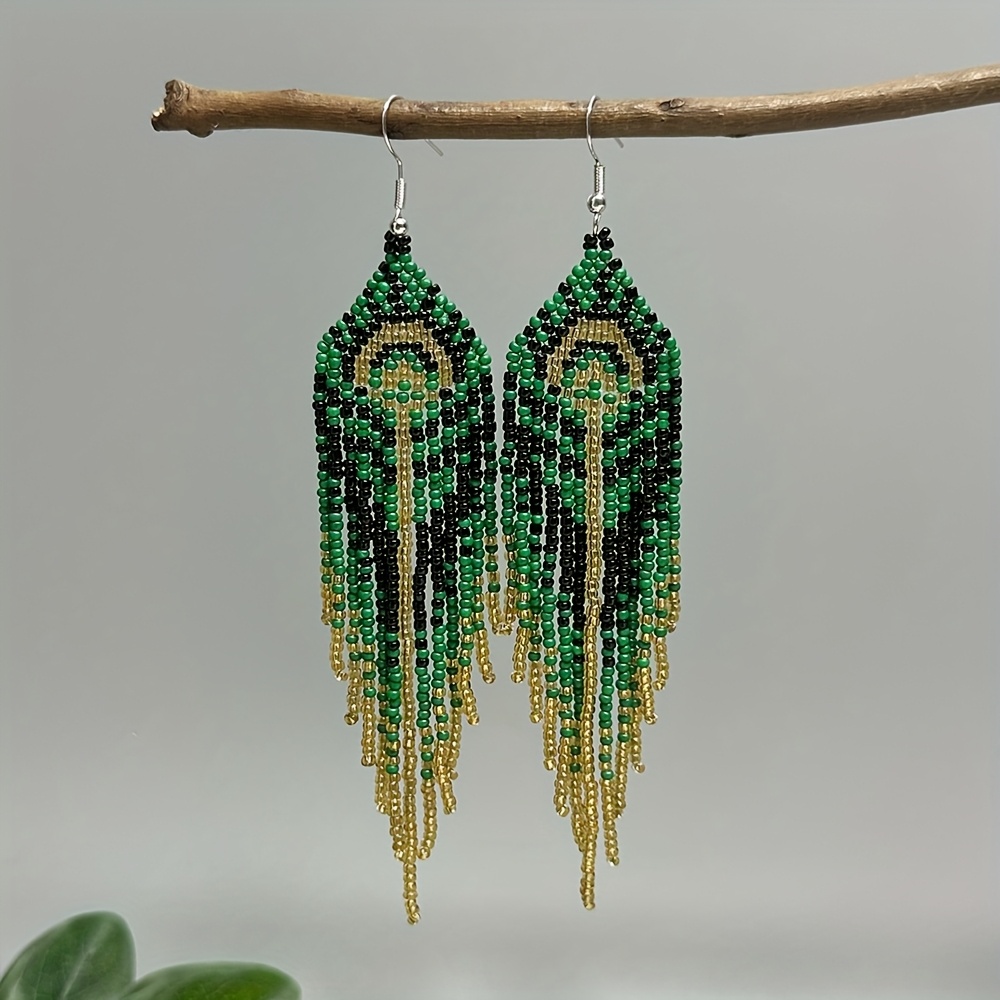Vintage Dangle Beaded Earrings with Tassels